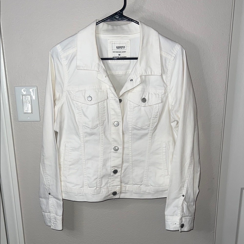 Sonoma White Jean Jacket Fitted Waist-Length